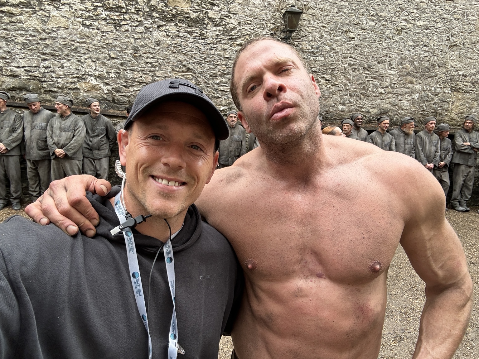 Adam Brashaw with Adam Basil on a film set.