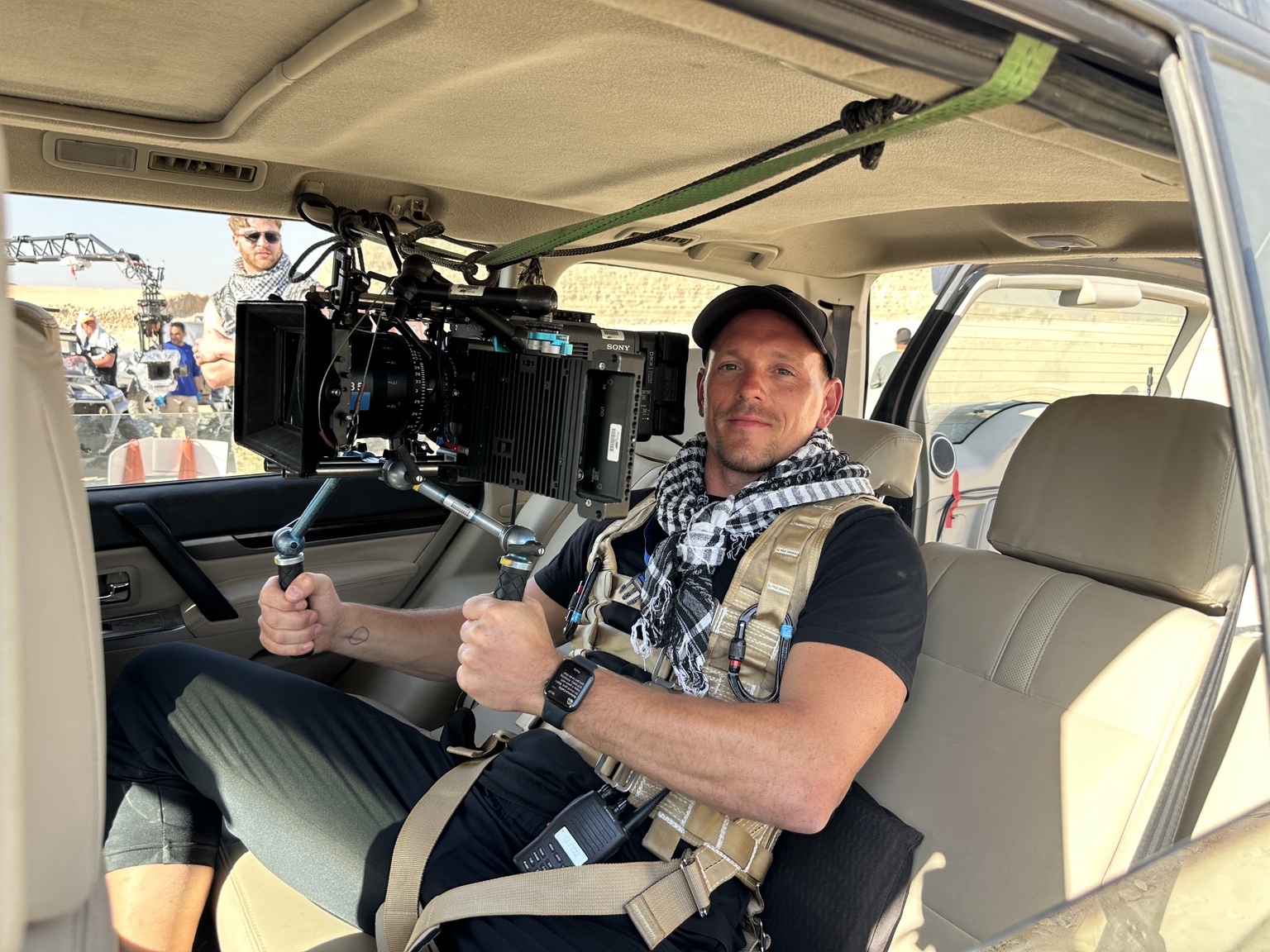 Adam Brashaw working with the camera inside a vehicle on Fountain of Youth.