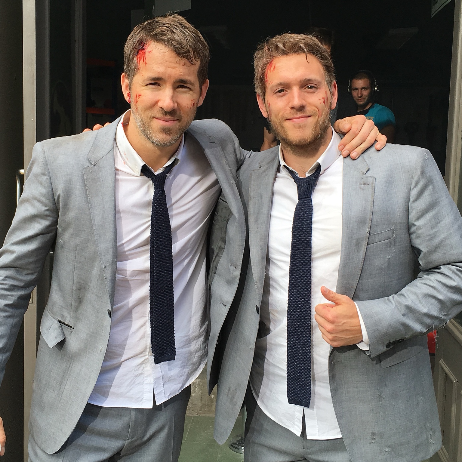 Adam Brashaw with Ryan Reynolds, working as his stunt double.